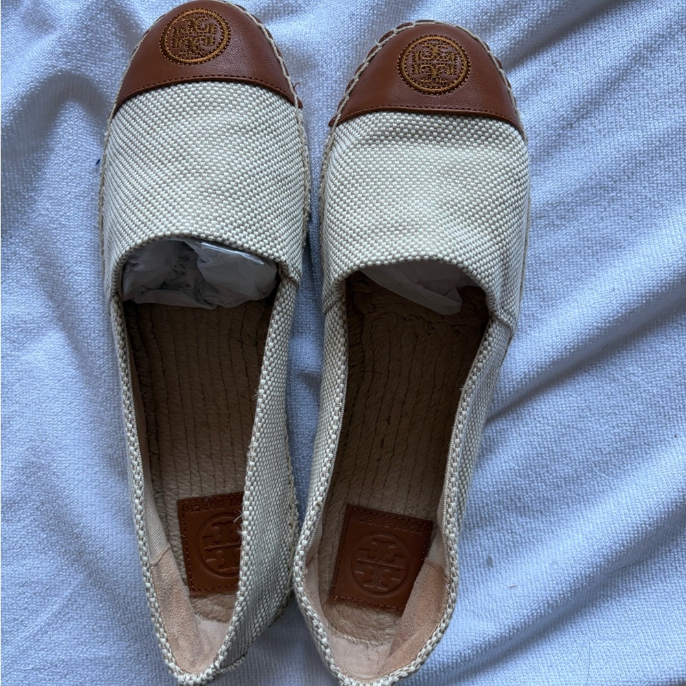 Tory Burch Cream and Brown Espadrilles
